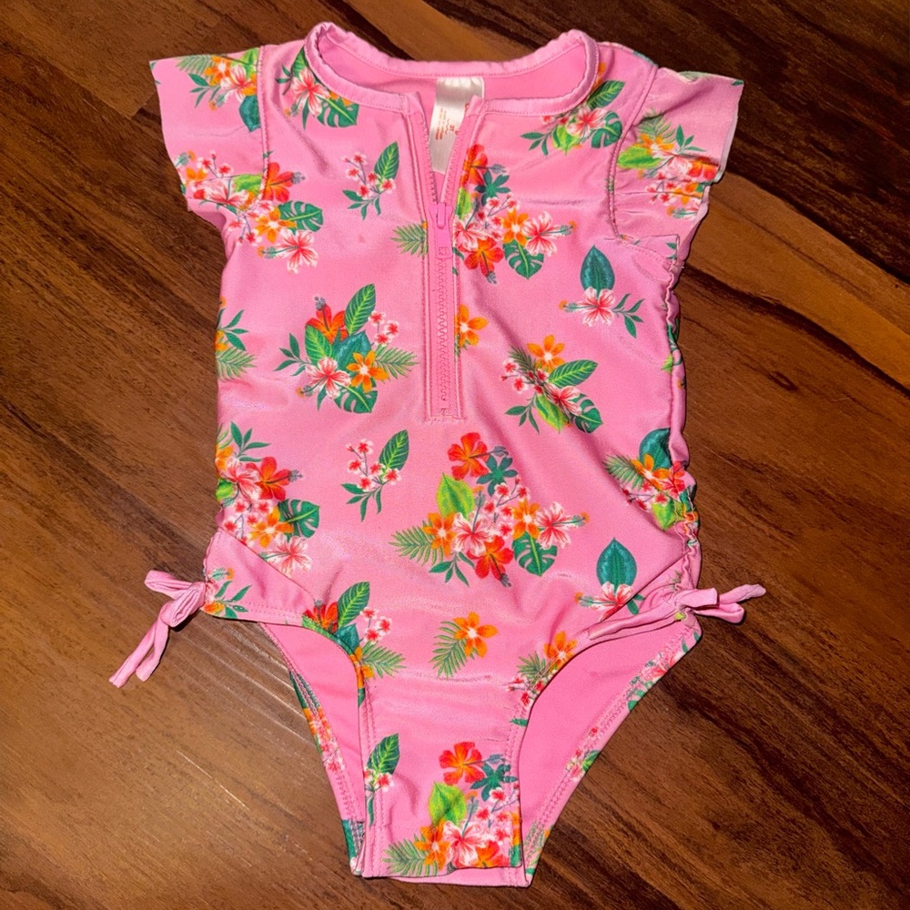 Cat & Jack Pink Floral Kids Swim One Piece